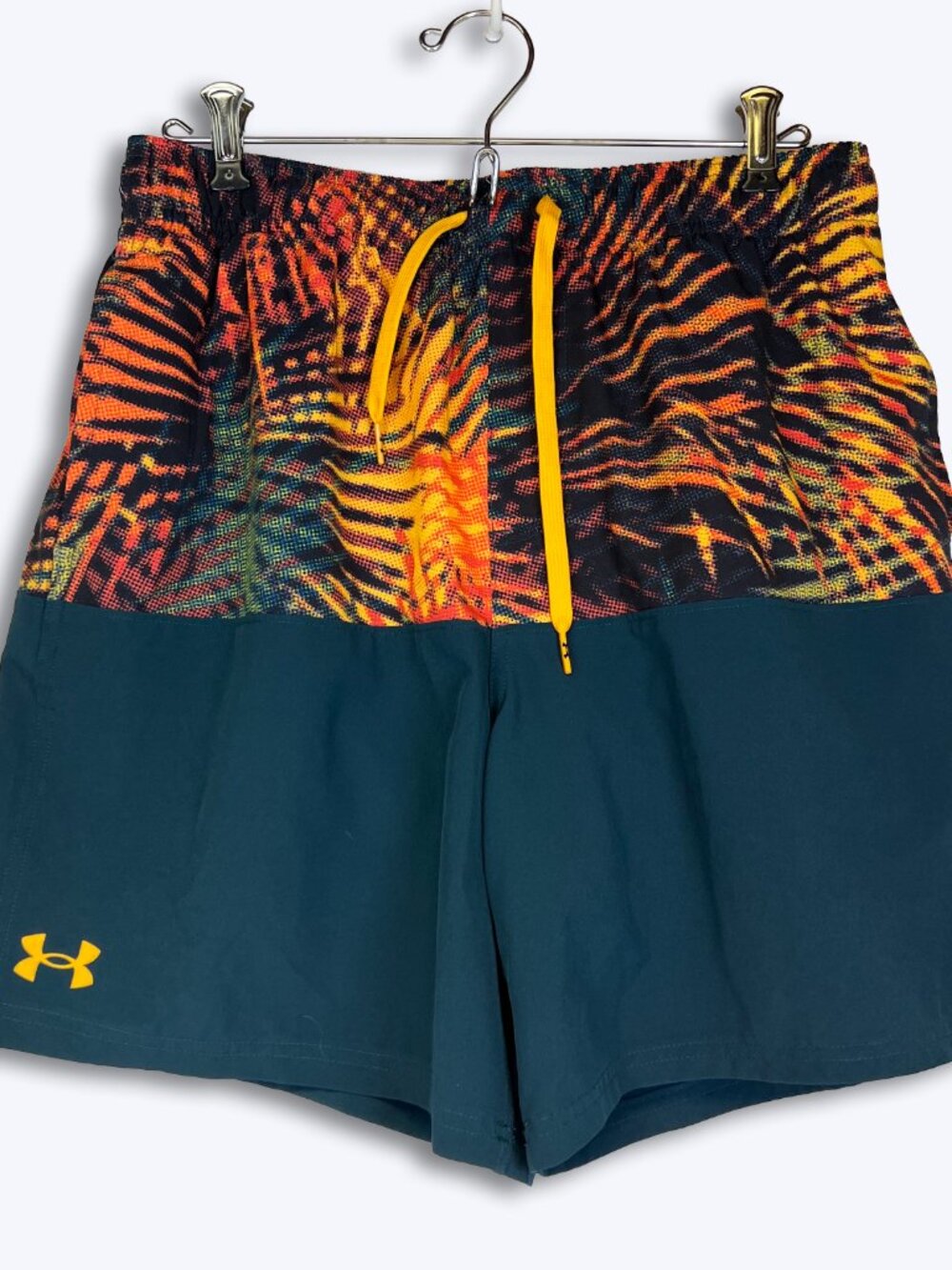 Under Armour Mens S Swim Trunks Volley Shorts Colorblock Tropical Teal Orange 7"